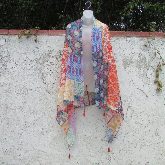 unknown Accessories - Patchwork print viscose tassels shawl 72"X42"